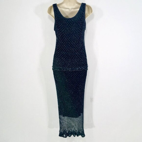 Vtg Arden B Beaded Crochet Fishnet Top & Skirt Sz M Dark Fairy Glam Goth - Picture 13 of 16